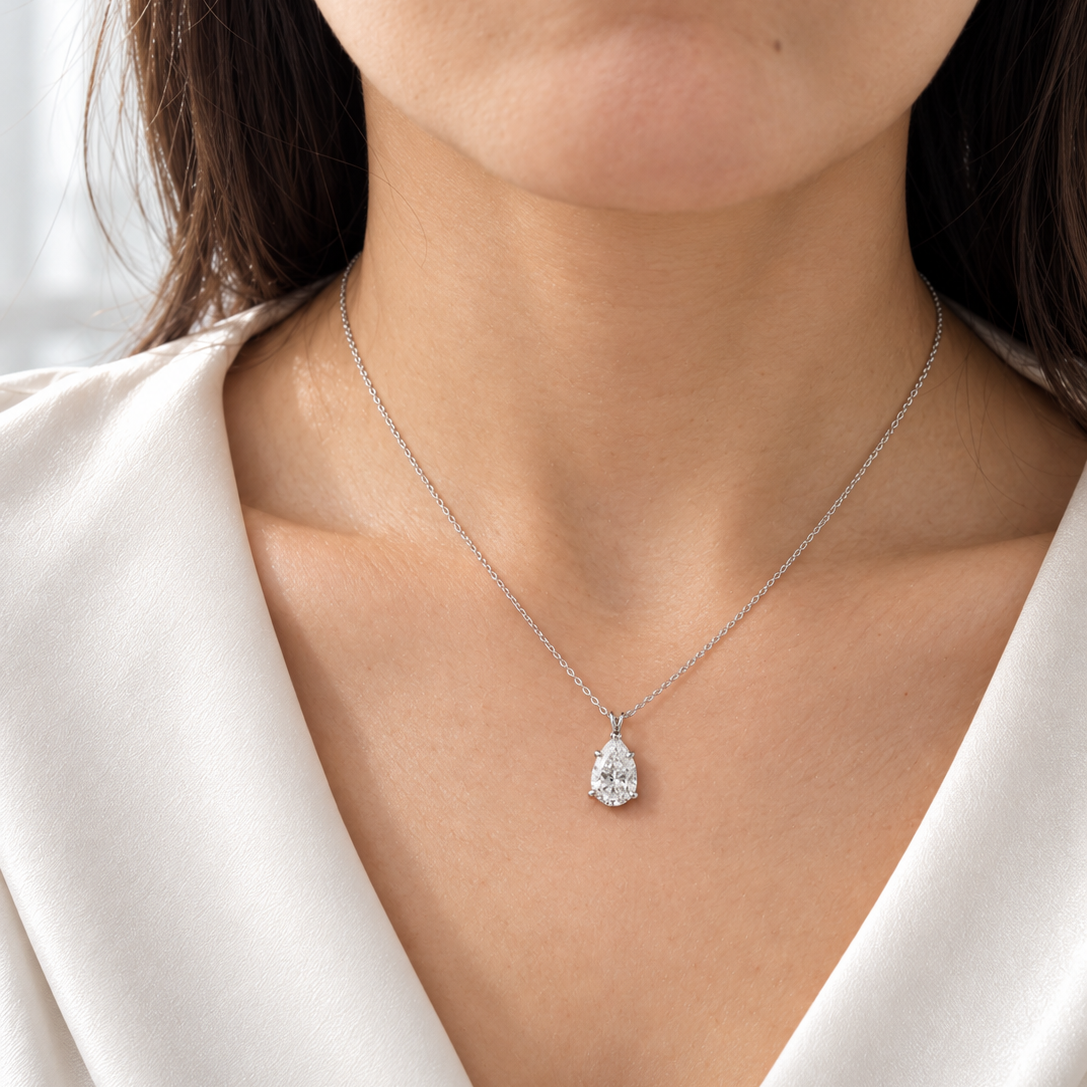 Diamond pendant with bail on neck