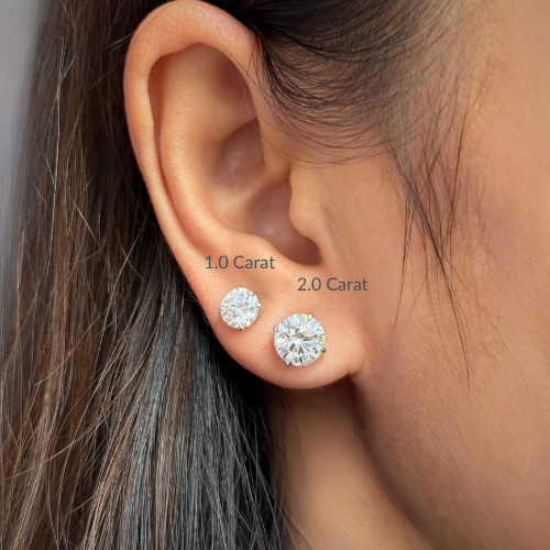 1 carat vs 2 carat studs on ear