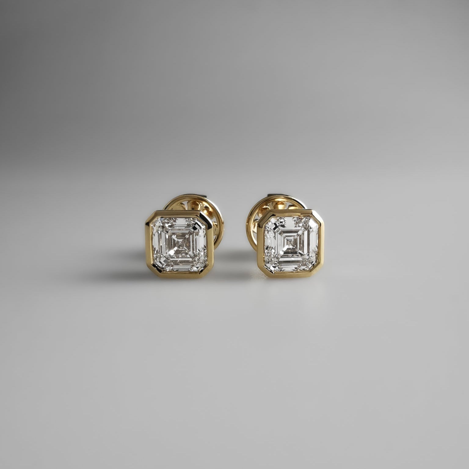 Asscher Diamond Studs in Gold