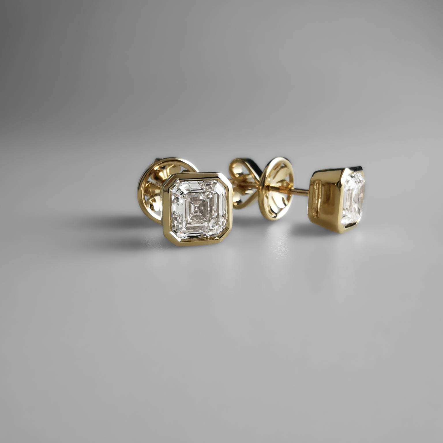 Asscher Diamond Studs in Gold 3
