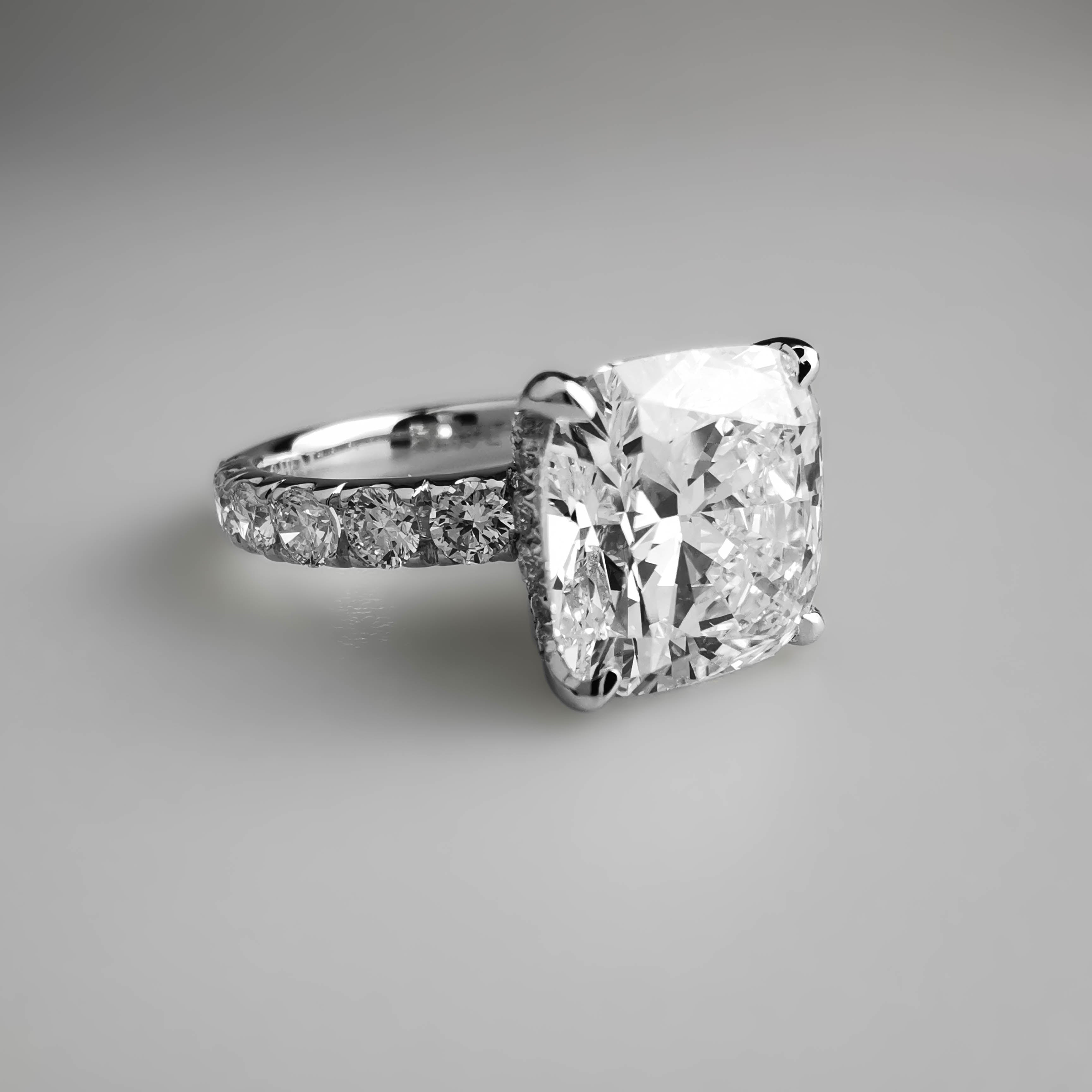 4.5carat cushion diamond ring with pave band