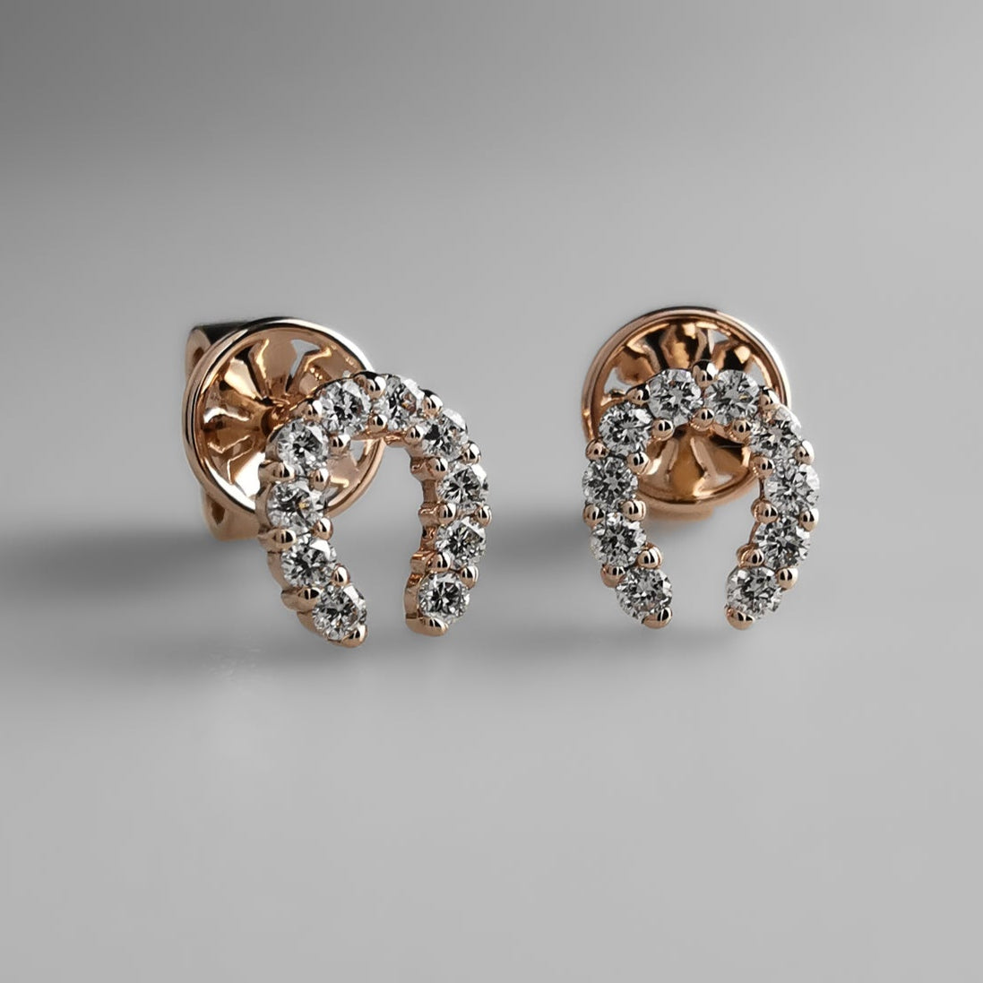 Diamond Horseshoe Ear Studs Rose Gold 2