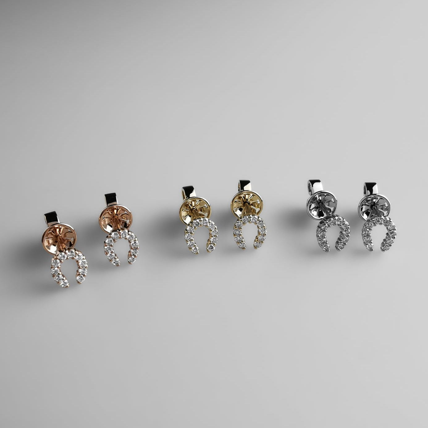 Diamond Horseshoe Ear Studs Different Colors 18K Gold