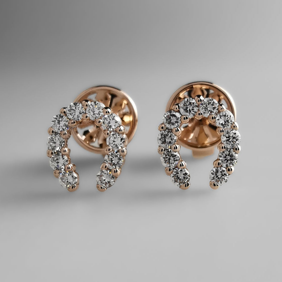 Diamond Horseshoe Ear Studs Rose Gold