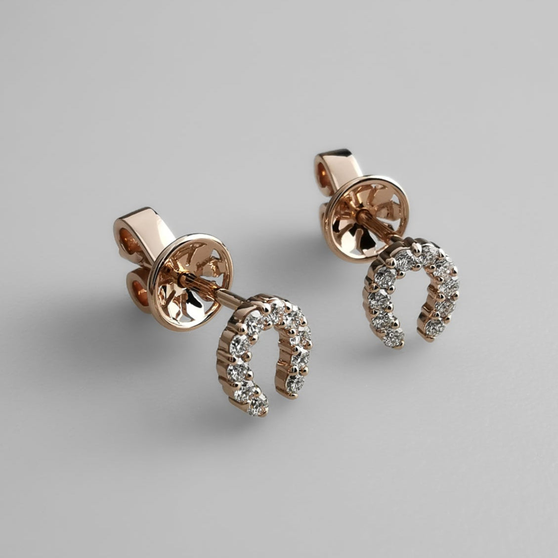 Diamond Horseshoe Ear Studs Rose Gold 3