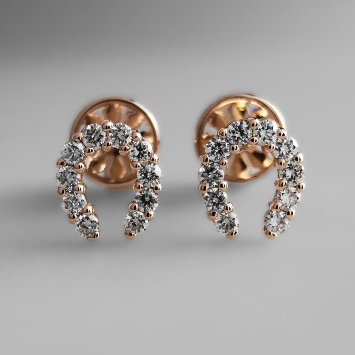 Diamond Horseshoe Ear Studs Rose Gold