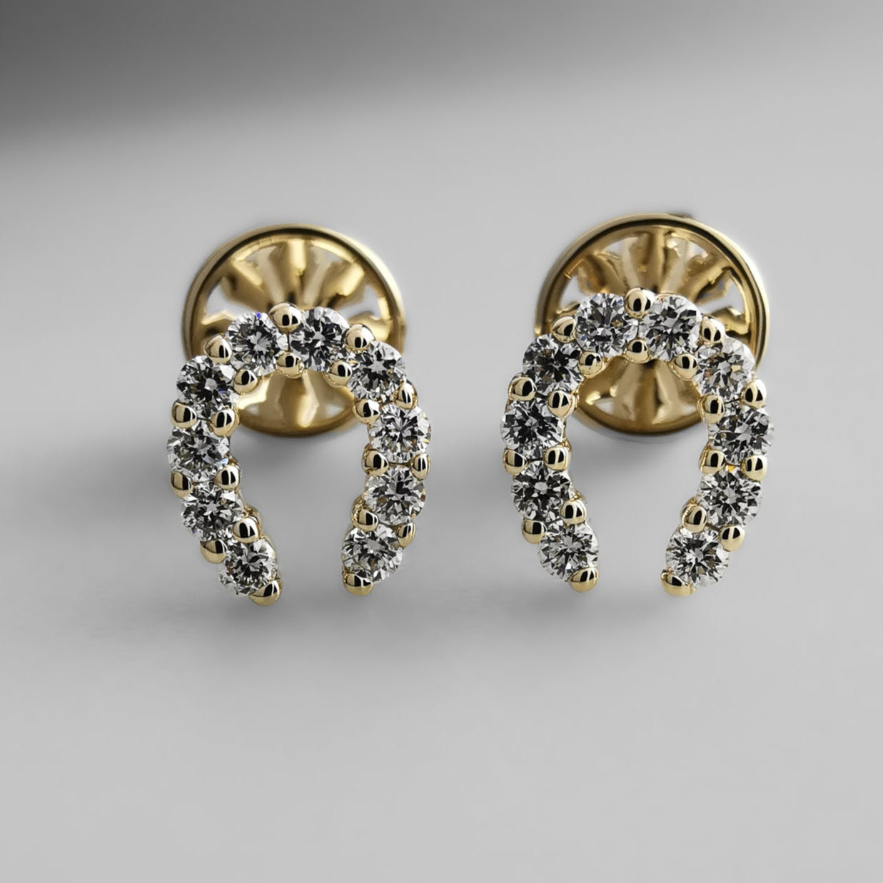 Diamond Horseshoe Ear Studs Yellow Gold