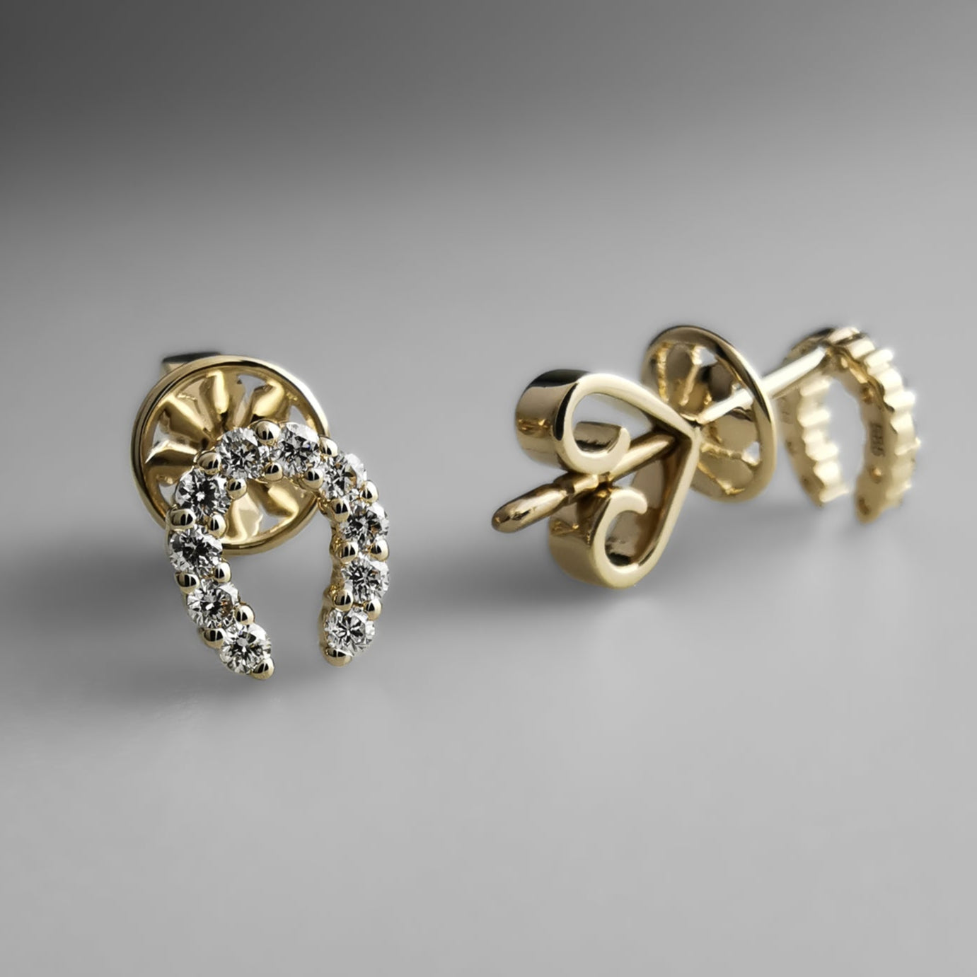 Diamond Horseshoe Ear Studs Yellow Gold
