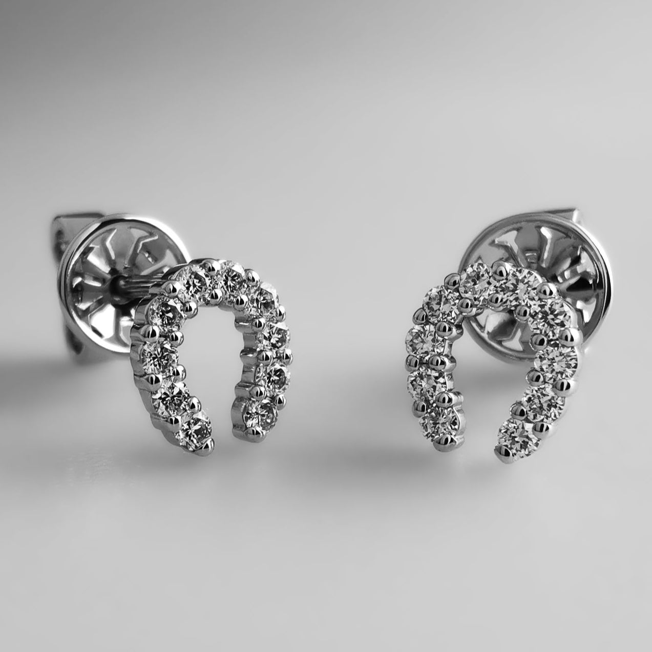 Diamond Horseshoe Ear Studs White Gold