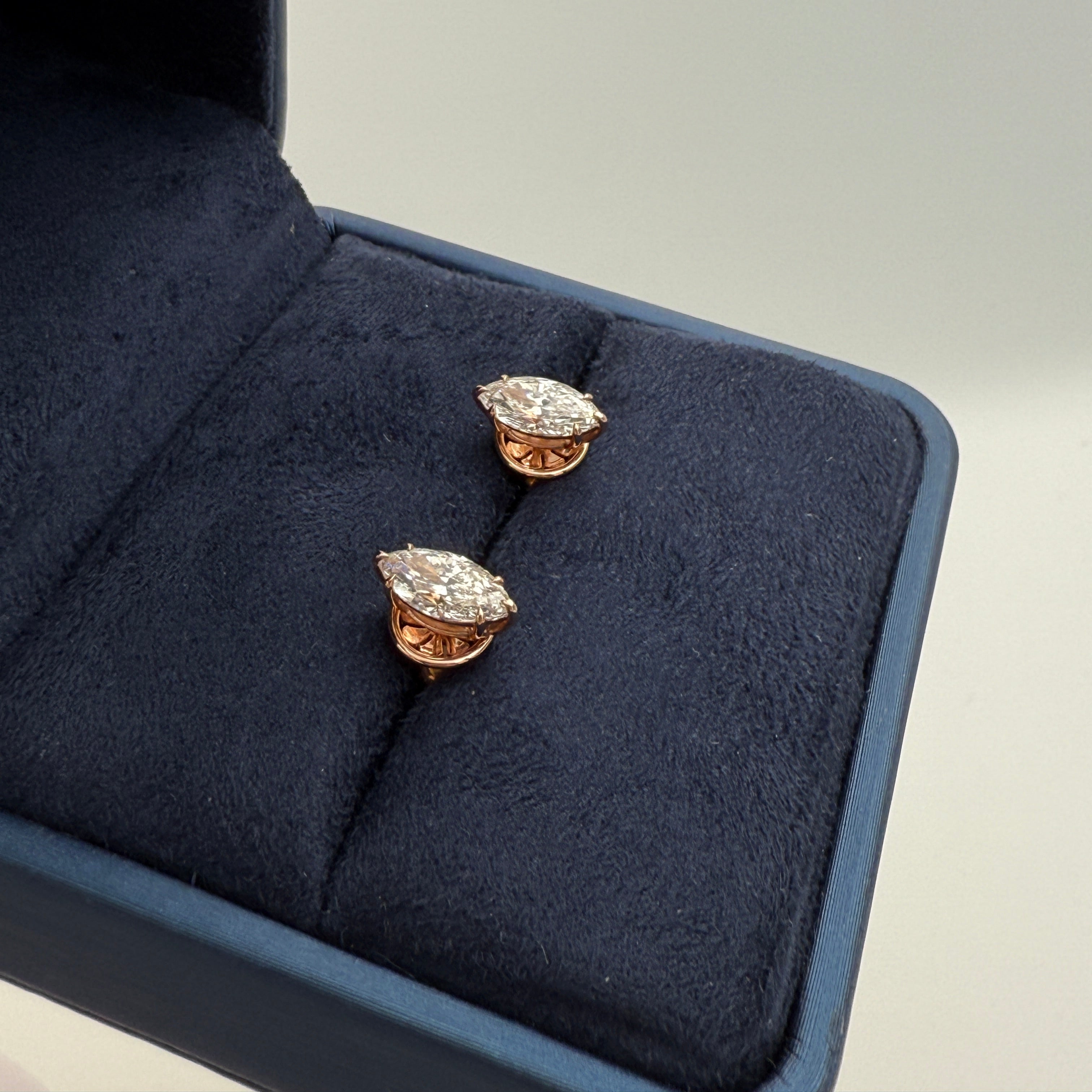 Marquise Diamond Studs Rose Gold in box