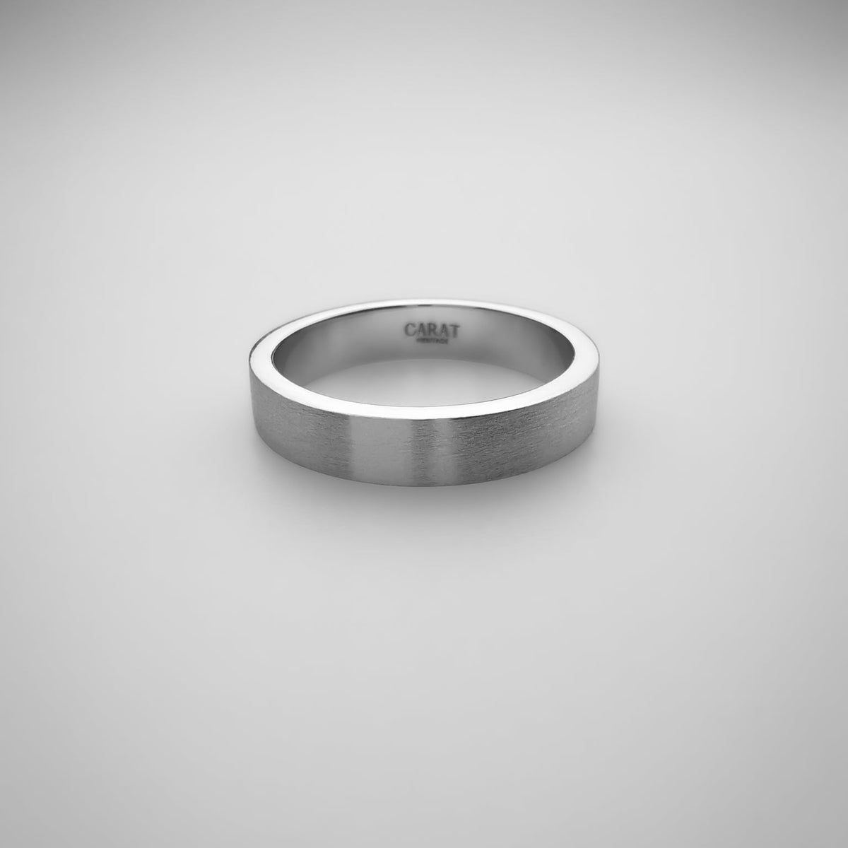Flat edge men’s band in brushed 14K white gold
