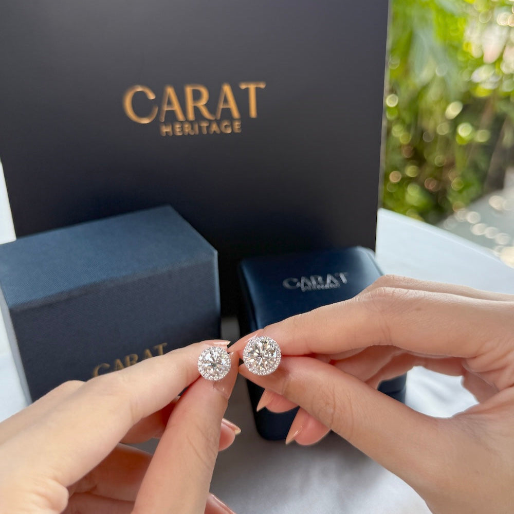 2 carat diamond halo studs illusion setting
