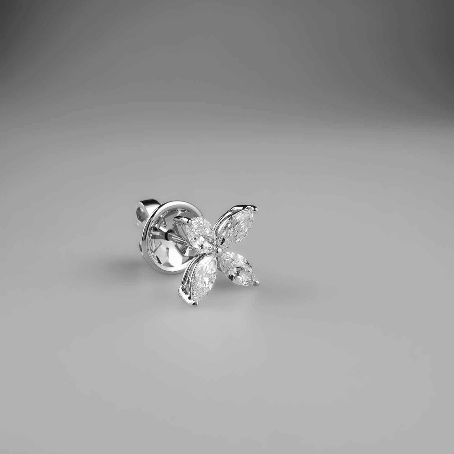 Marquise diamond flower shaped ear studs single