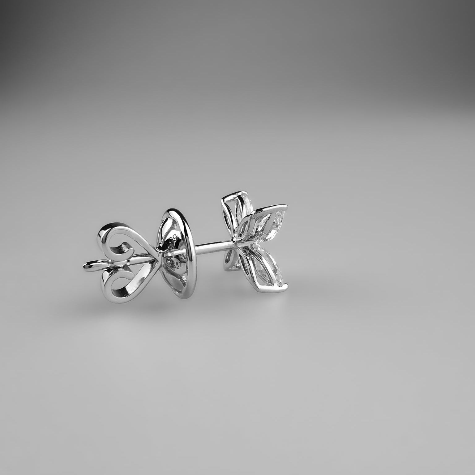 Marquise diamond flower shaped ear studs back view