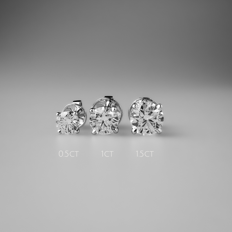 Round solitaire studs in different sizes
