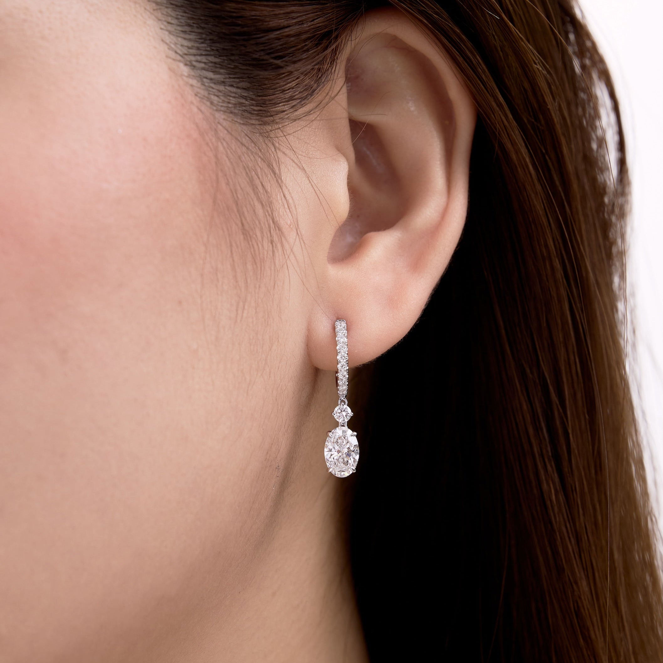 Huggie Oval Diamond Drop Earrings