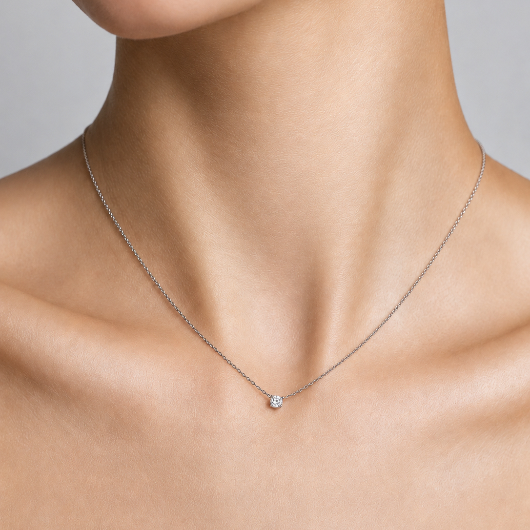 0.5ct round diamond pendant necklace on necklace
