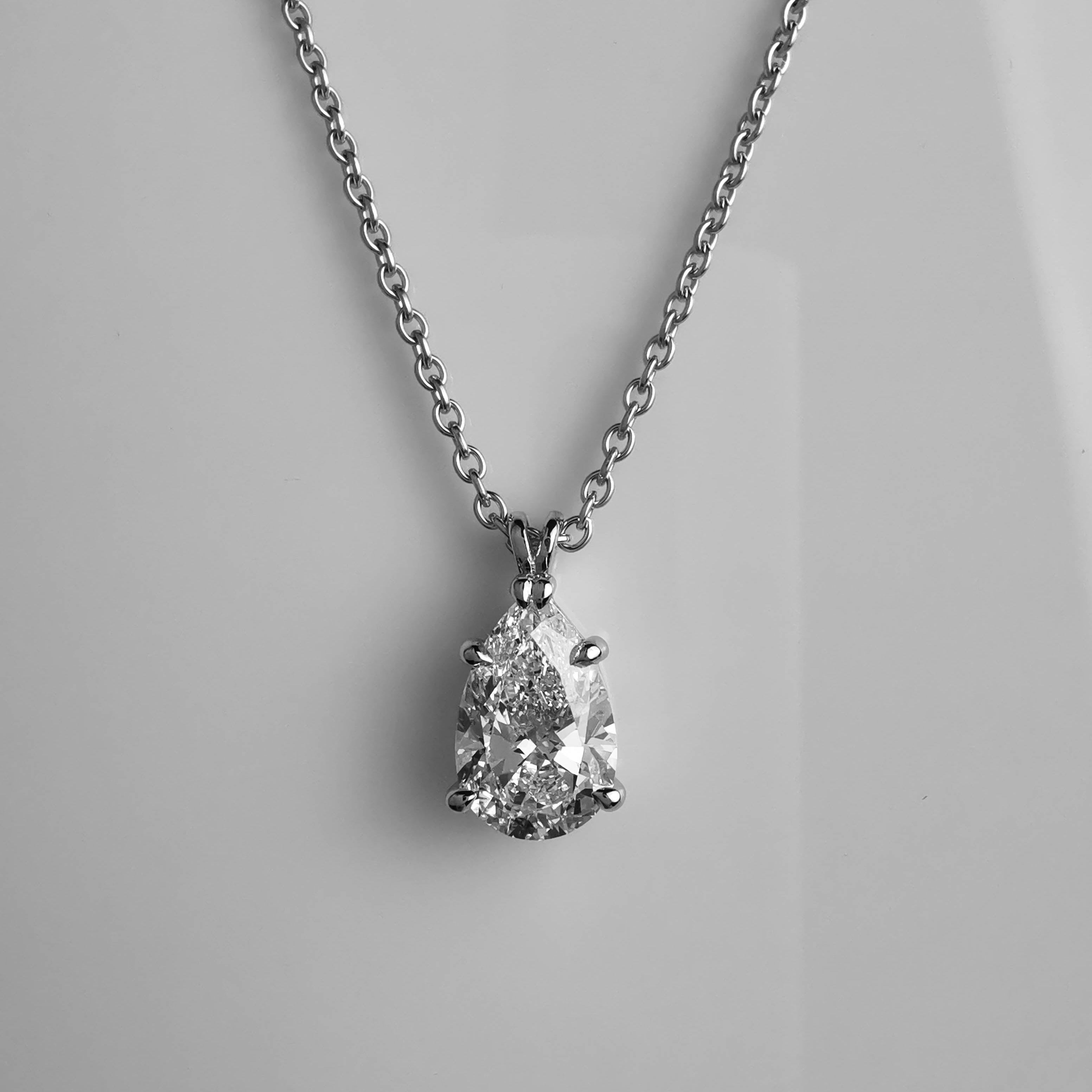 Pear diamond pendant with bail on chain