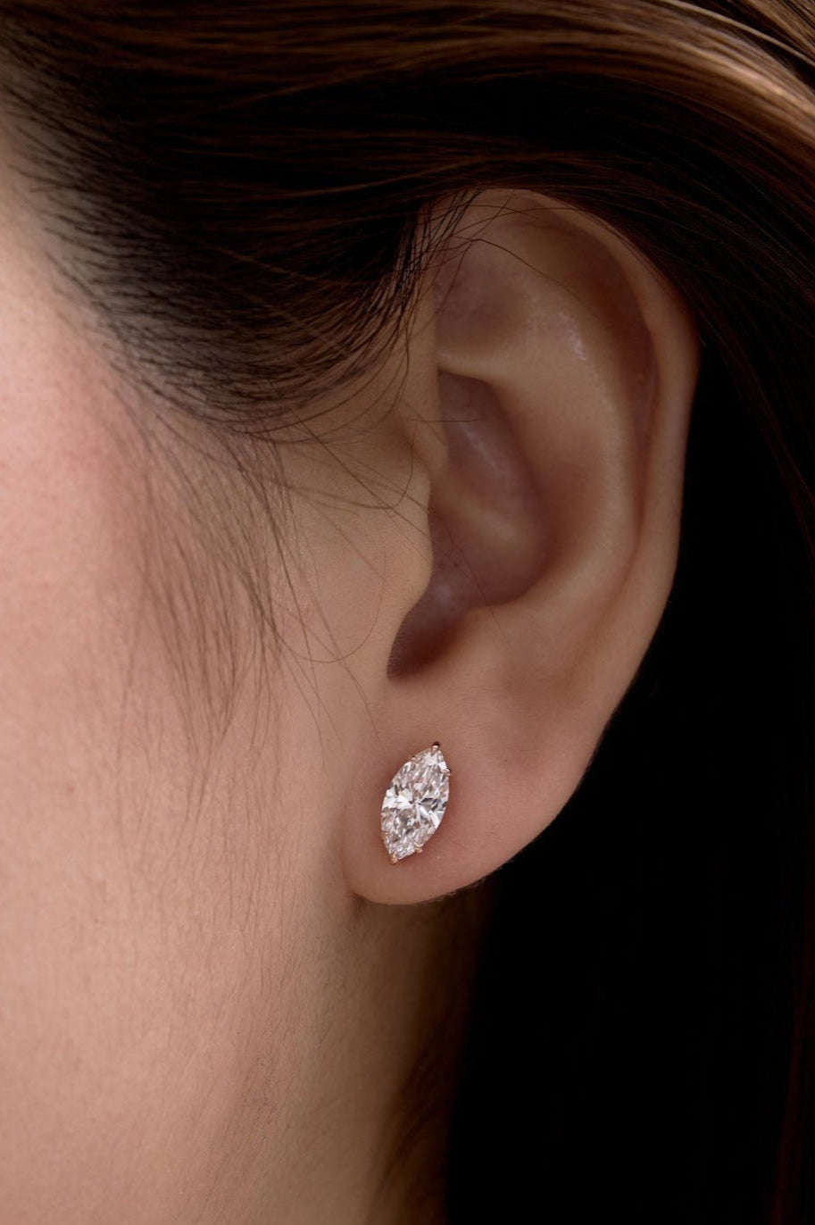 marquise diamond studs on ear
