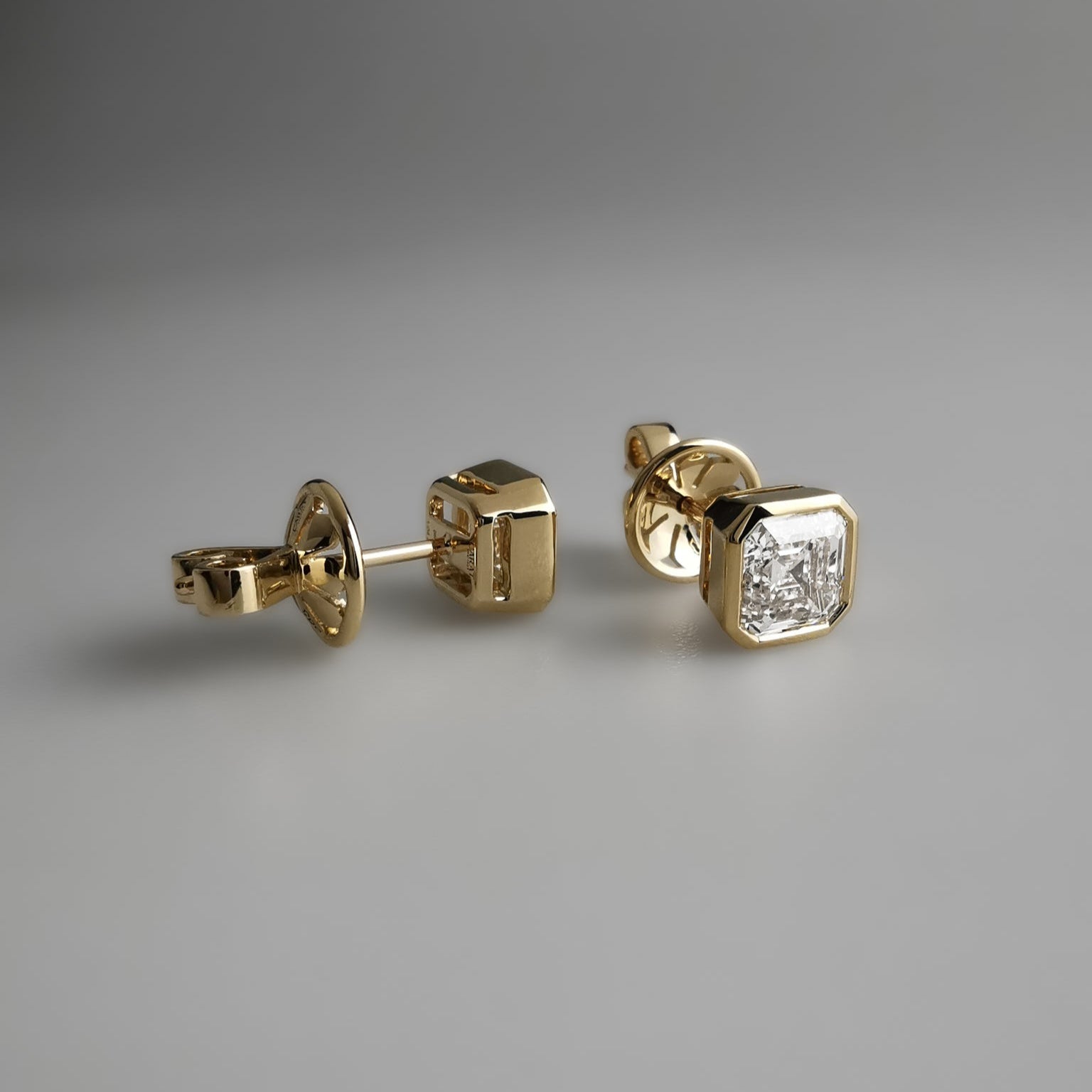 Asscher Diamond Studs in Gold 2