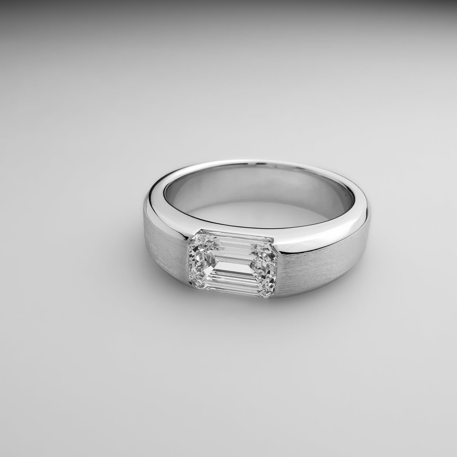 East West Emerald Diamond Ring Men