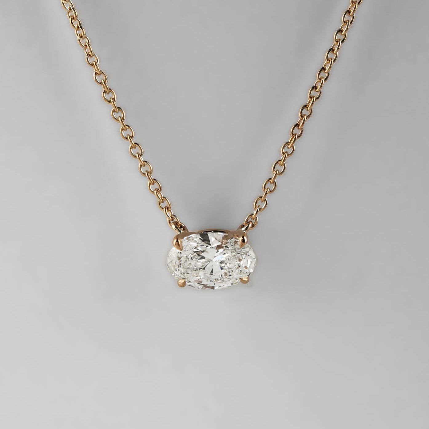 Rose gold oval diamond pendant necklace
