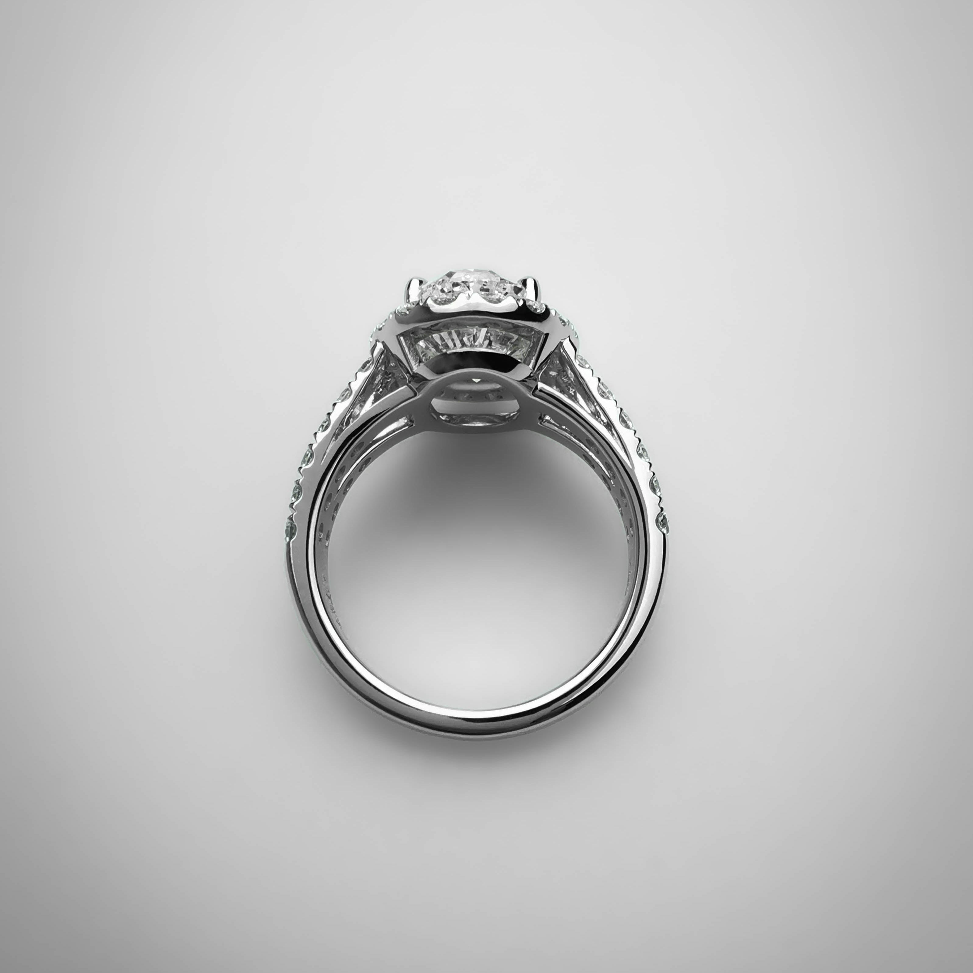 Oval Halo Split Shank Ring 2.5ct top view