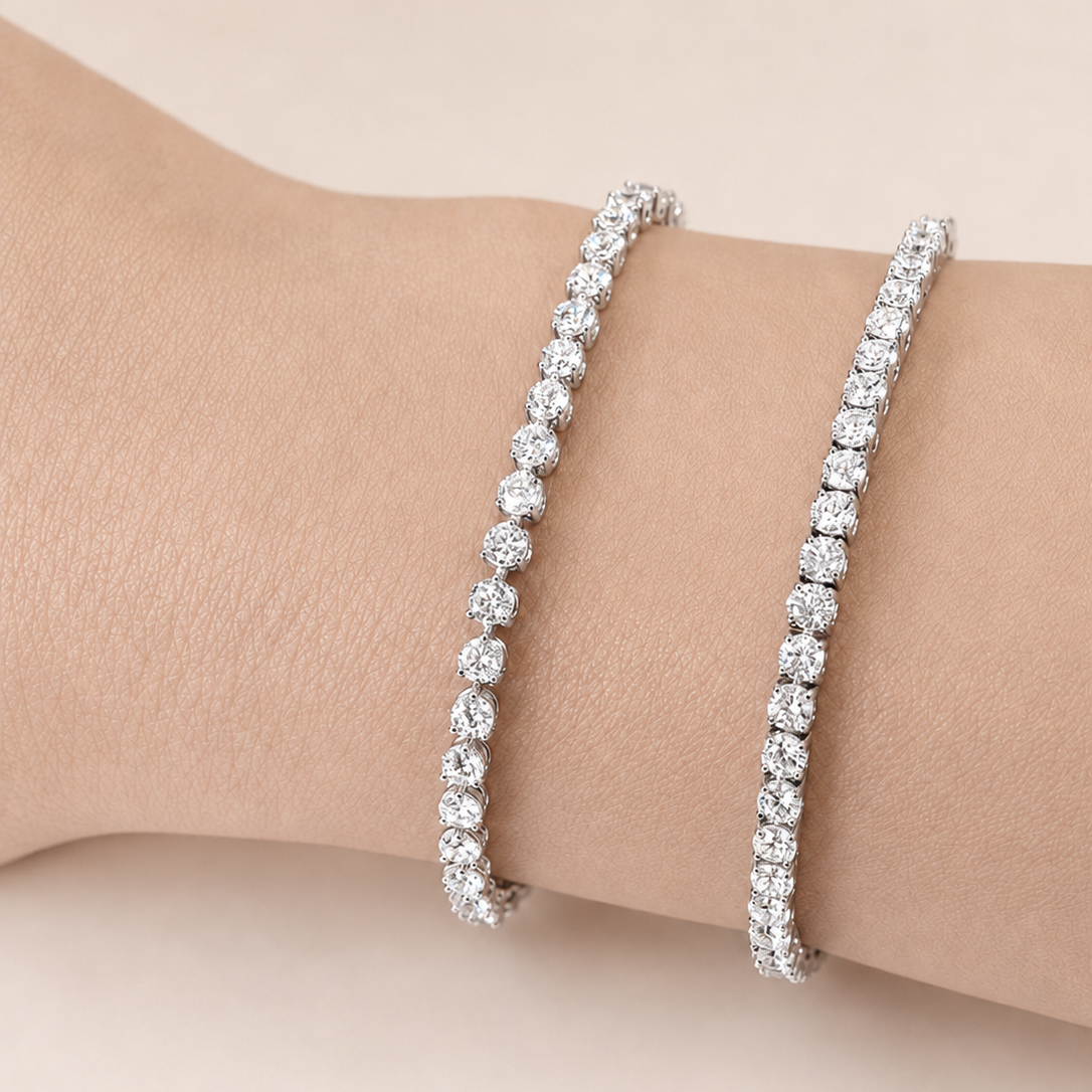 3 prong vs 4 prong tennis bracelet on arm