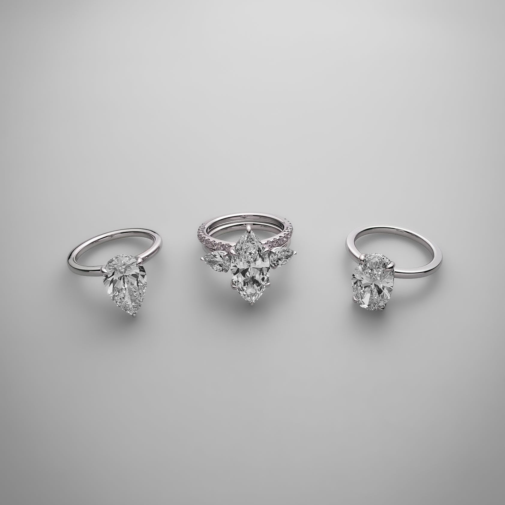 set of 3 diamond rings marquise pear and oval