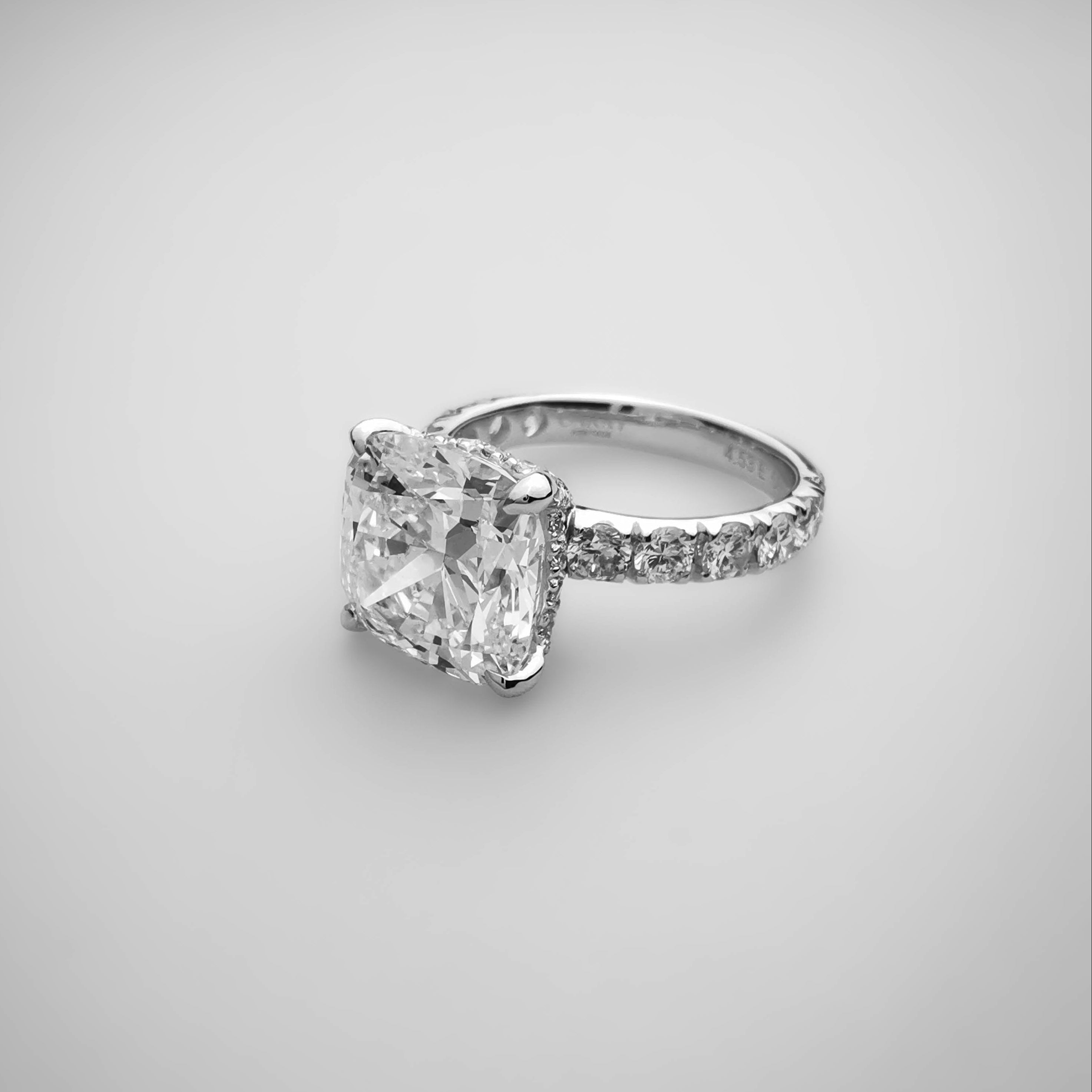 4.5carat cushion diamond ring sitting