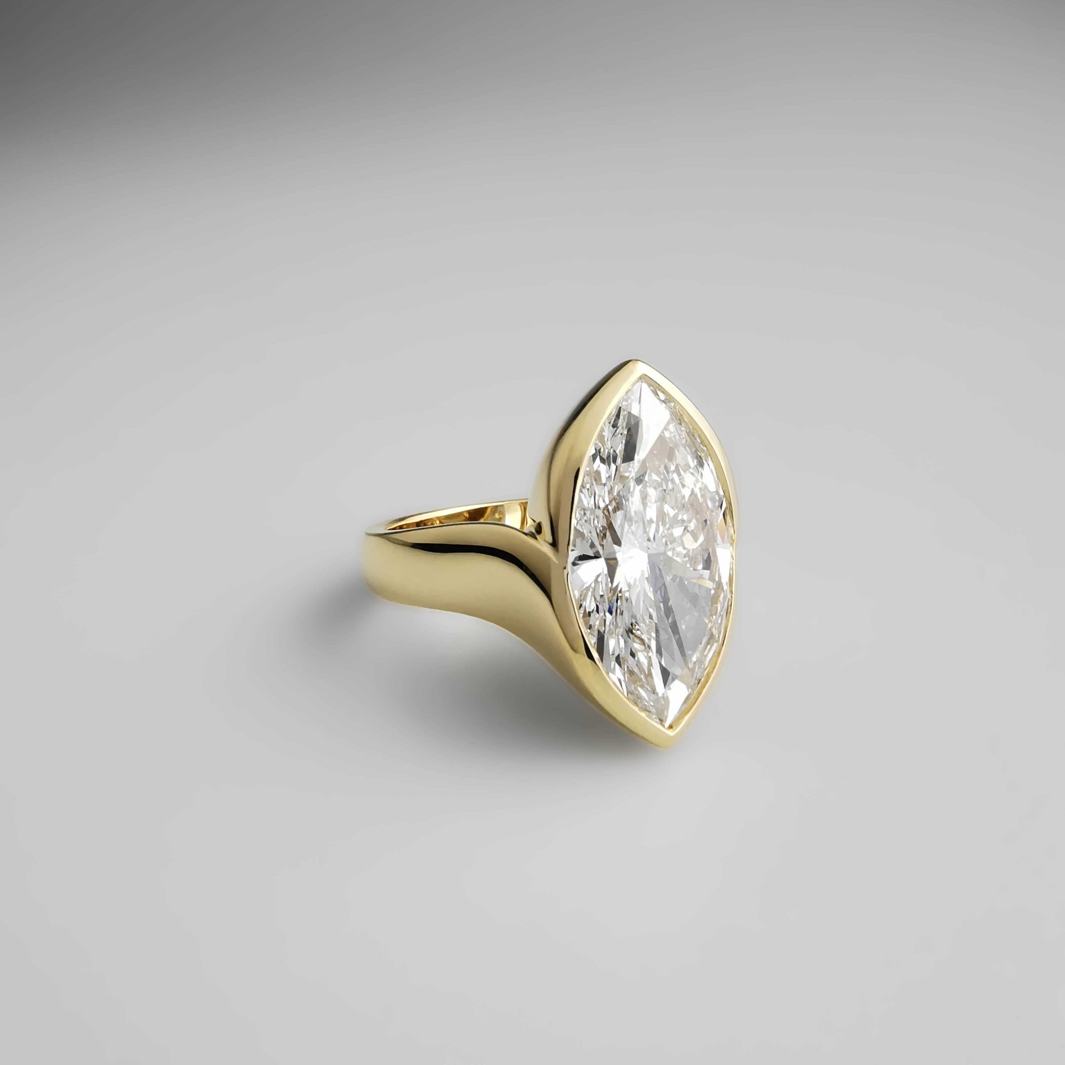Marquise Diamond Bezel Ring in Yellow Gold