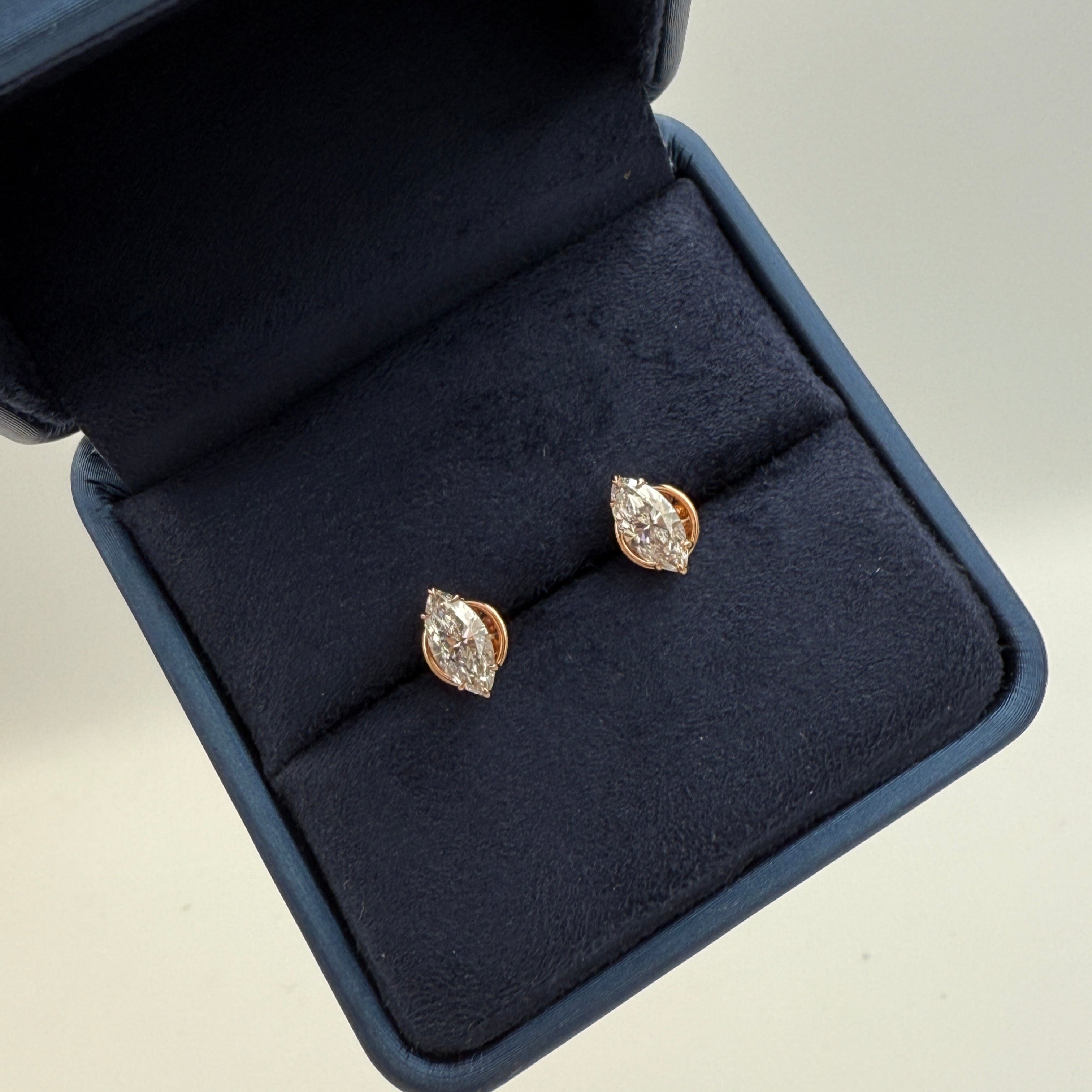 Marquise Diamond Studs in box rose gold
