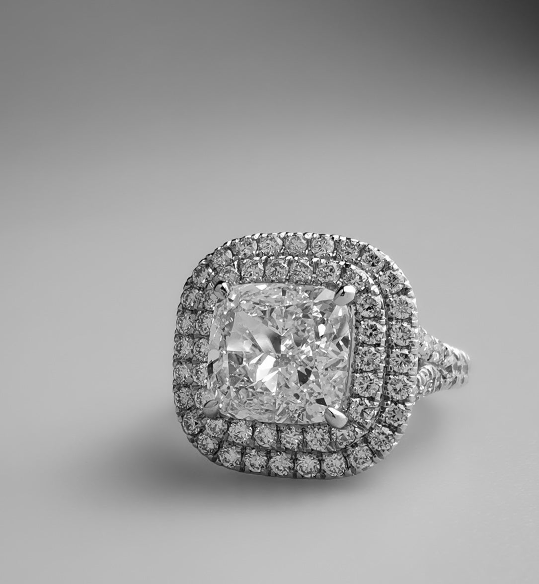 Cushion Double Halo Split Shank Ring Custom made