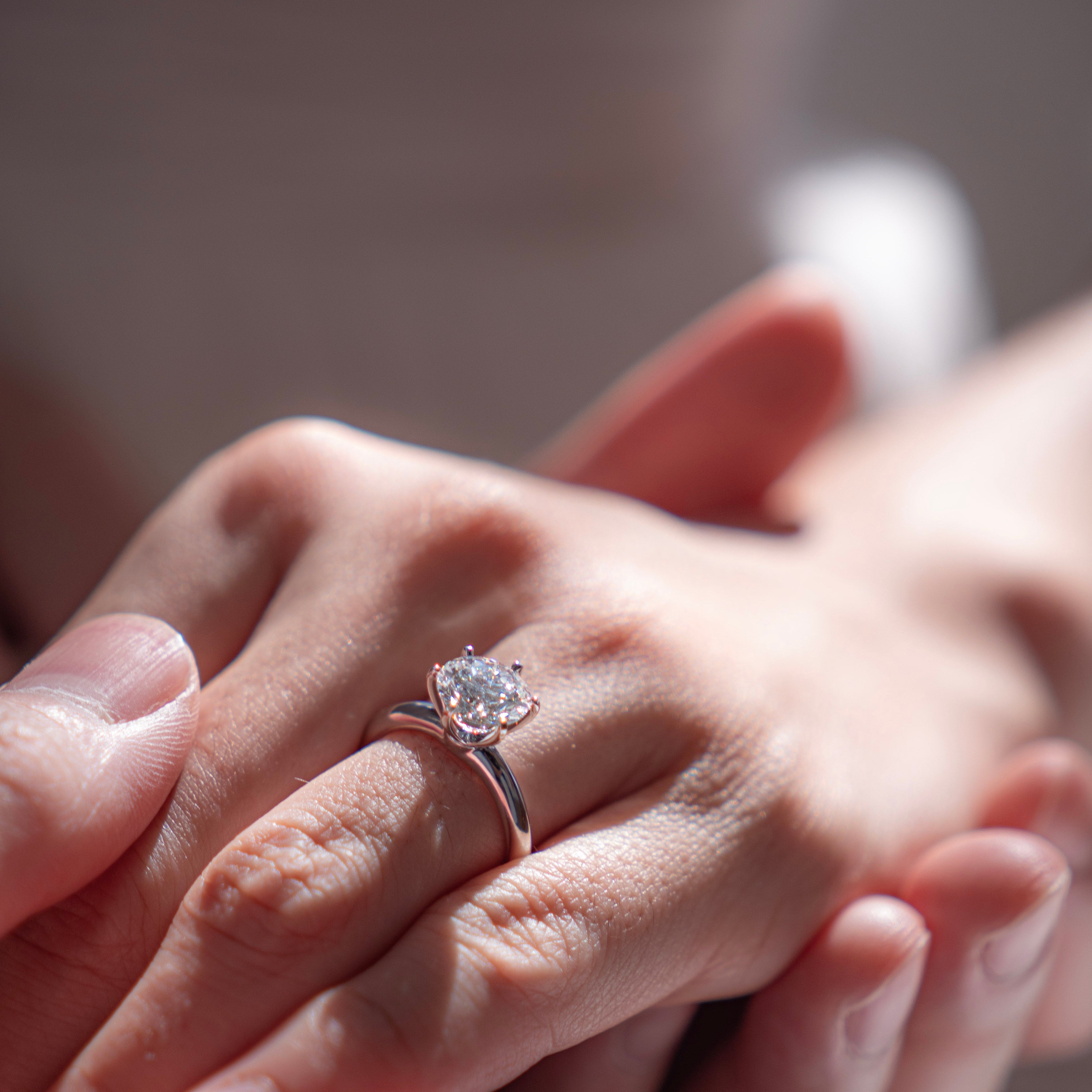 2 carat round 6 prong setting ring on hand