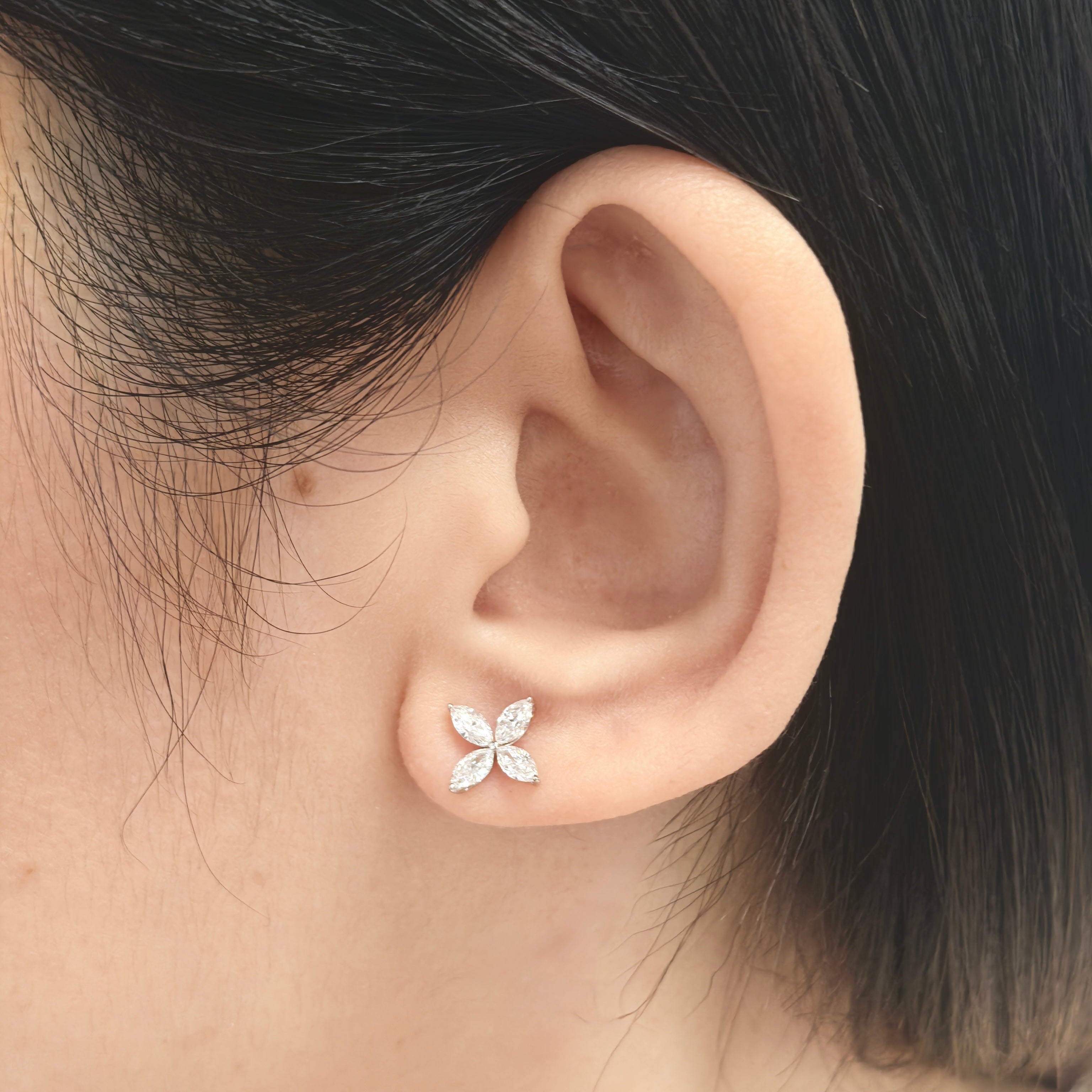 Fleur Marquise Diamond Studs on Ear