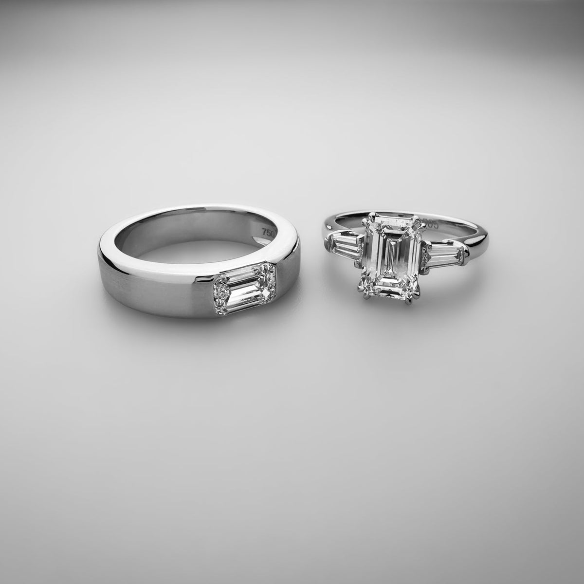 Emerald diamond matching wedding bands