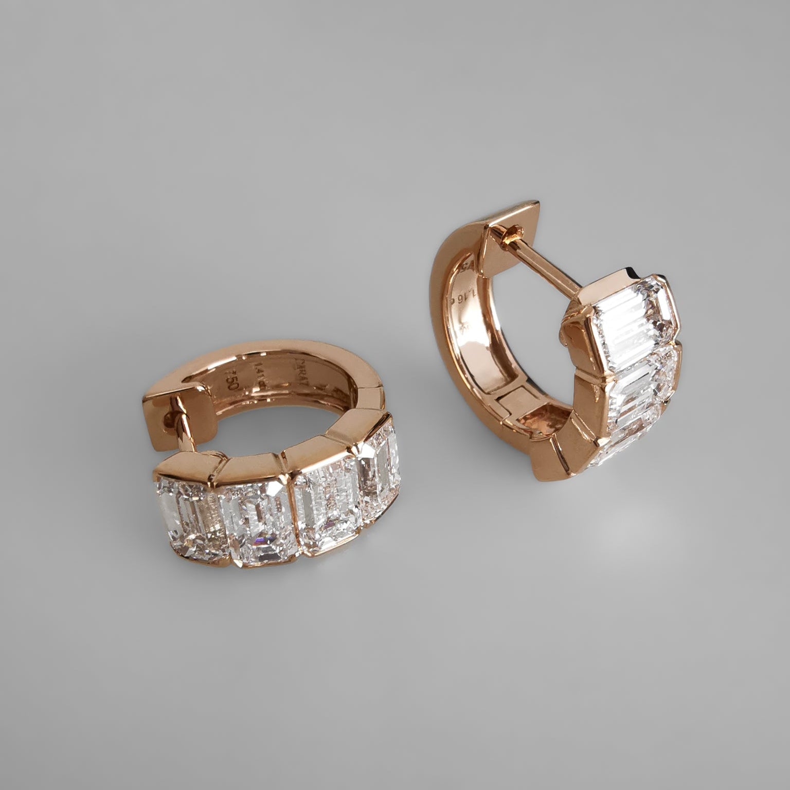 Emerald Huggies Earrings Rose Gold Diamond