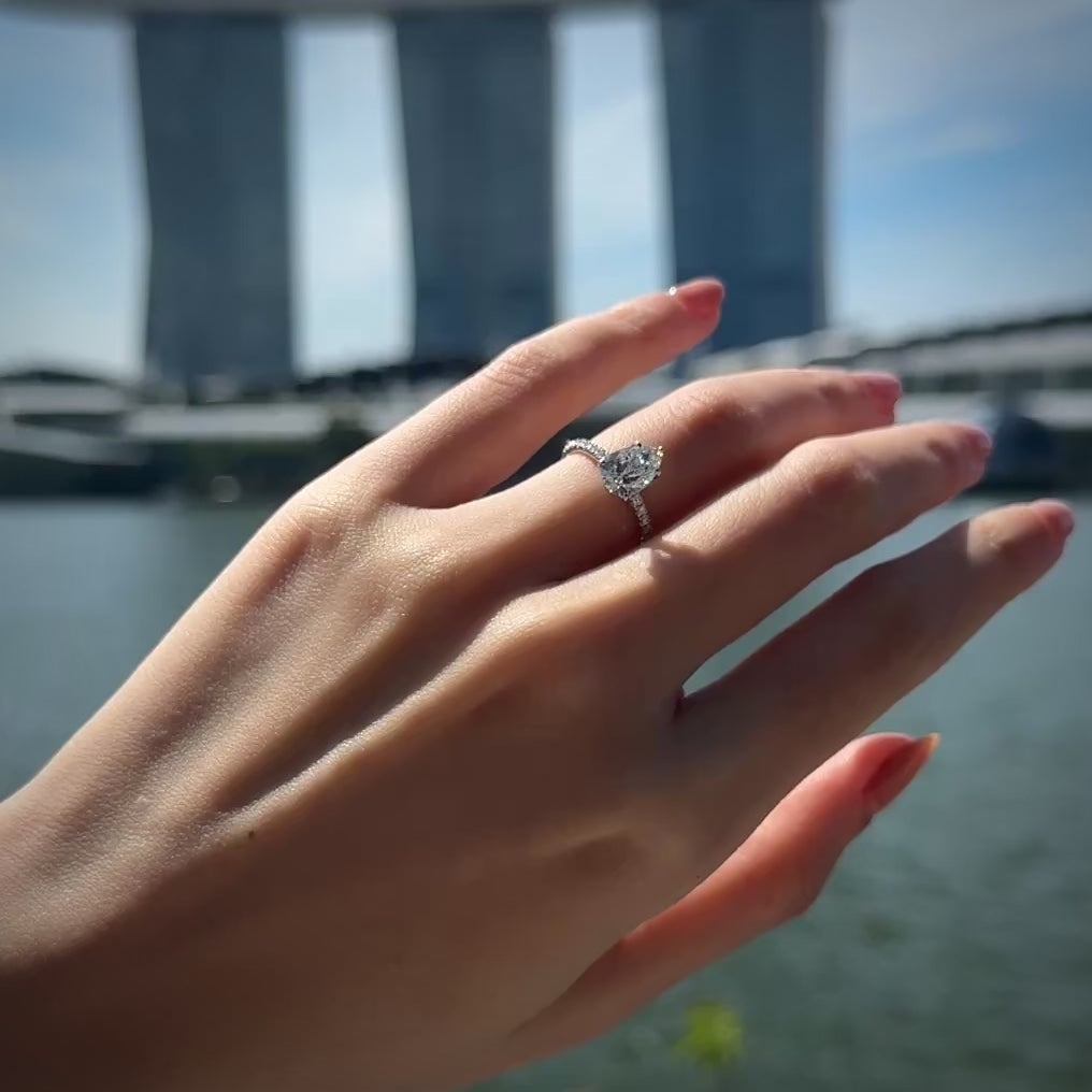 Pear Diamond on Melee Ring Engagement